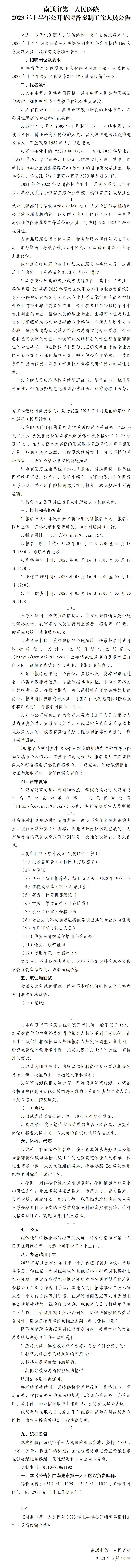 南通市第一人民医院2023年上半年公开招聘备案制工作人员公告_第一人民医院_南通市第一人民医院.png